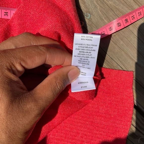 Lilla P 🐾 Red / Orange Knit V Neck Sweater Size Large, MSRP $158 - Picture 6 of 8